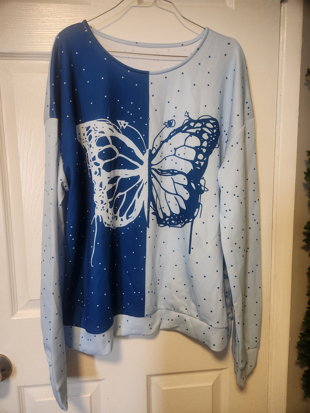 SHEIN Blue Two-Tone Butterfly Long Sleeve Top Set. New No Tags.